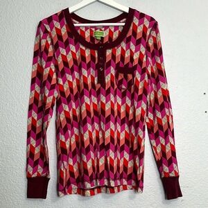 Vera Bradley Pink Red Chevron Long Sleeve Pajama Top Large Loungewear‎ Sleep
